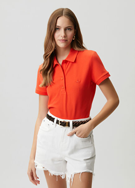 Kırmızı Kontrast Logolu Polo T-shirt