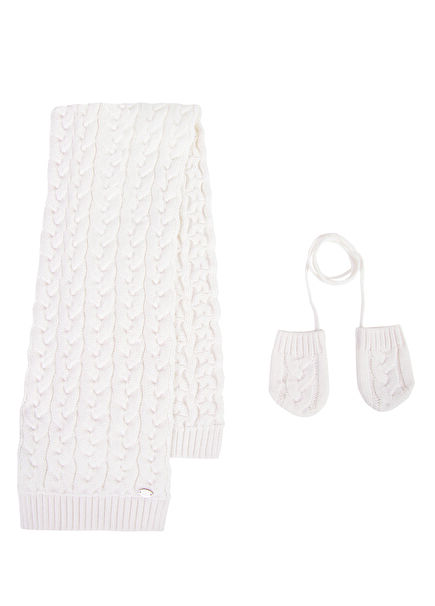 Ecru Hair Braid Unisex Baby Scarf & Gloves Set of 2