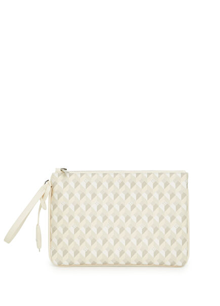 Bej Monogram Desenli Kadın El Portföyü