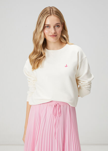 Kırık Beyaz Basic Sweatshirt