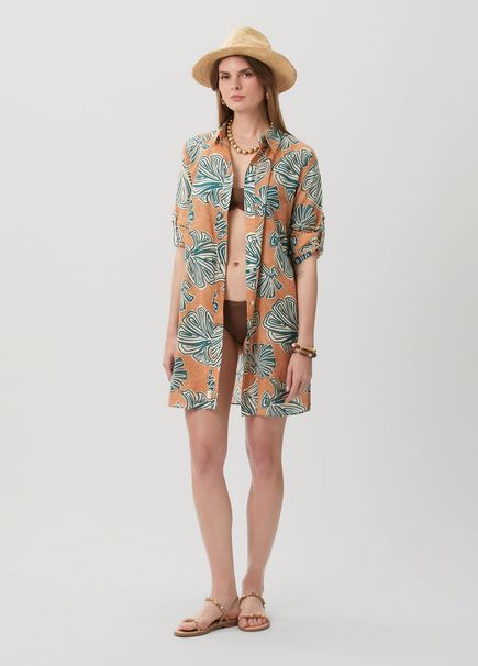 Brown Patterned Mini Beach Dress