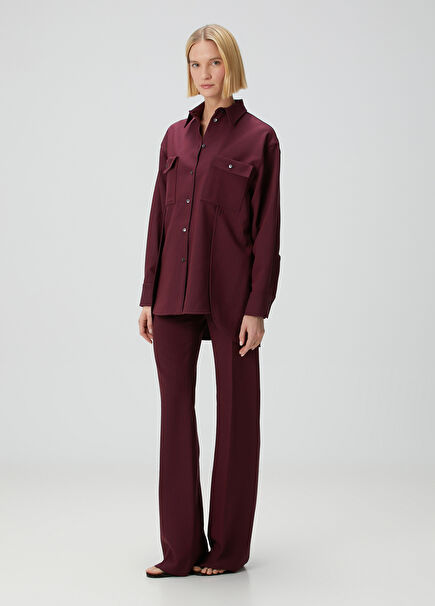Burgundy Striped Wool Trousers