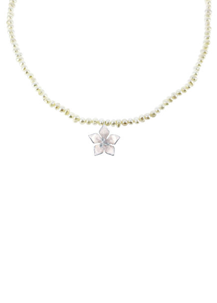 Yasemin Çiçekli 925 Ayar Gümüş Kadın İnci Kolye 