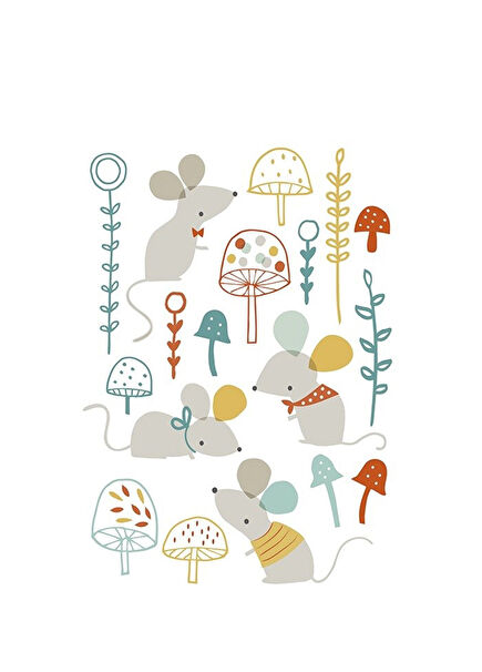 Fare ile Mantar Ormanı Bebek Odası Duvar Stickerı