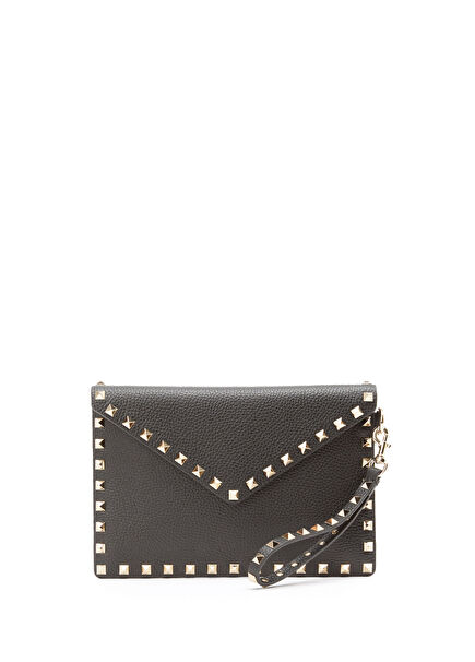 Rockstud Siyah Kadın Deri El Portföyü