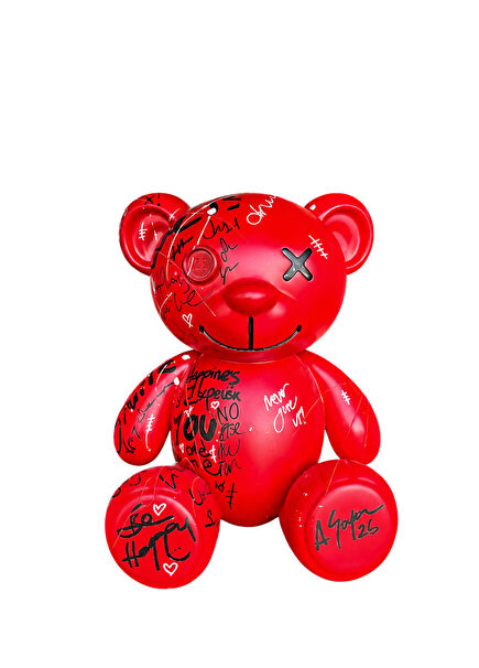 Pop Art Red Teddy Bear Sculpture