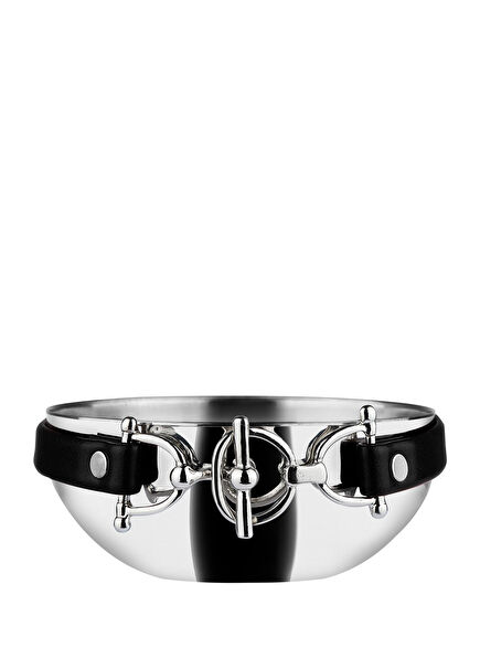 Black Leather Banded Steel Bowl 4 cm