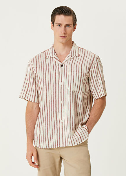 Ronen Powder White Line Pattern Short Sleeve Shirt