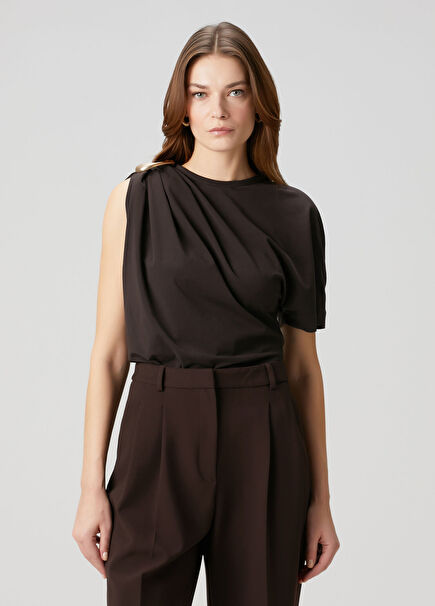 Kahverengi Asimetrik T-shirt