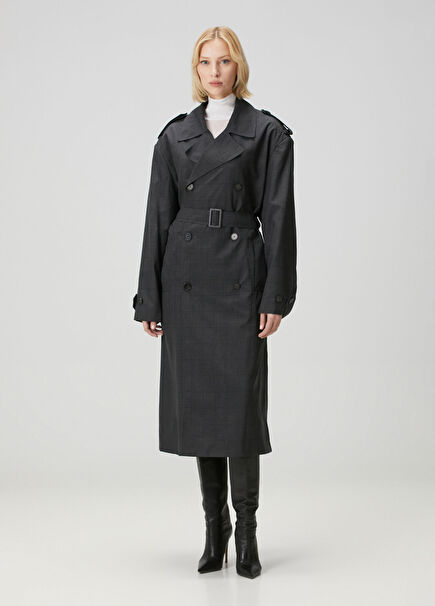 Dark Grey Faded Patterned Overcoat