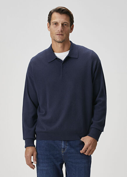 Mavi Polo Yaka Kaşmir Triko