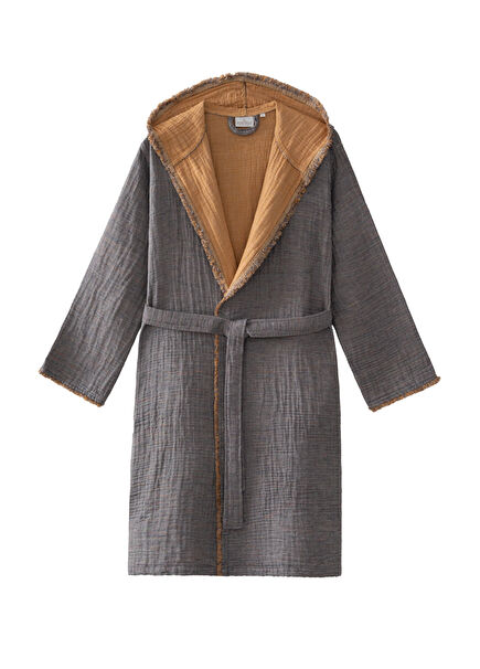 Muna Inject Antrasit Safran Organik Pamuk Kadın Bornoz