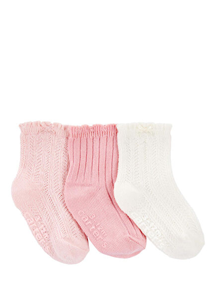 Colorful Patterned Baby Girl 3-Piece Socks Set