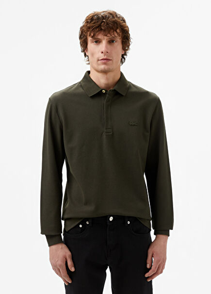 Paris Khaki Polo Neck Regular Fit Long Sleeve Men's T-Shirt