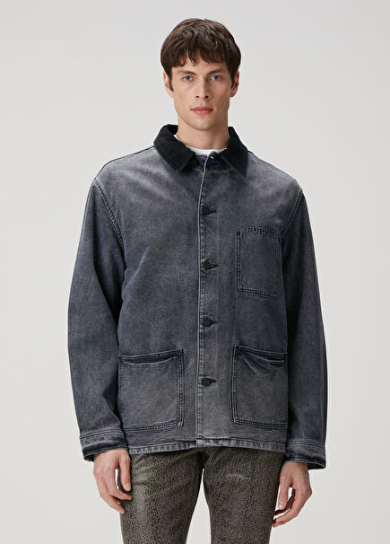 Black Collar Velvet Garnish Denim Jacket
