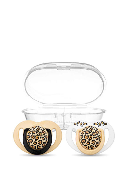 Sterilization & Storage Boxed Beige Leopard Print 0 Months + 2 Pcs Orthodontic Pacifier
