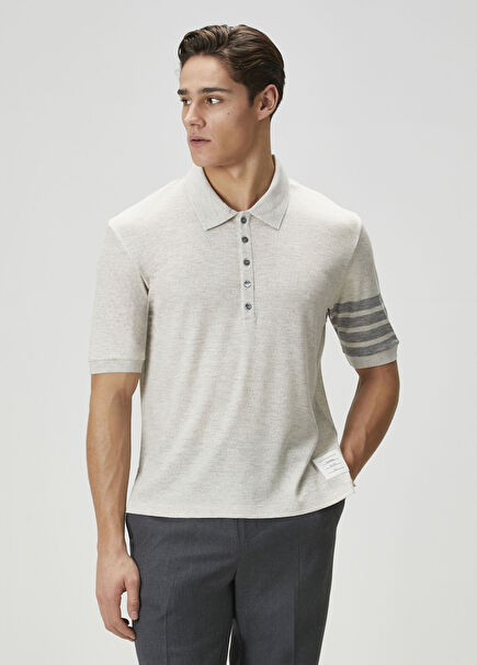 Açık Gri Polo Yaka Kısa Kollu Yün Triko