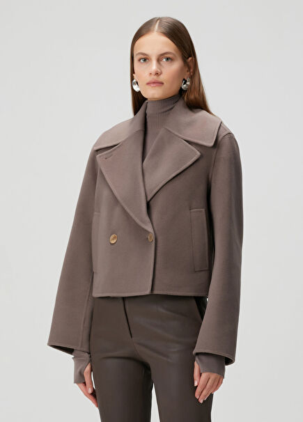 Taupe Double-Breasted Wool Jacket