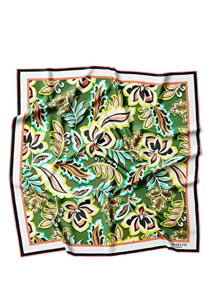 Laguna Leaves Renkli Twill İpek Kadın Eşarp 