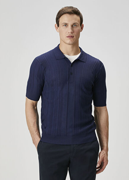 Navy Blue Polo Neck Wool Knitwear