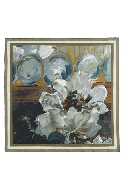 Khaki Floral Pattern Silk Scarf