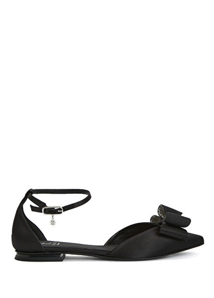 Black Bow Satin Ballet Flats