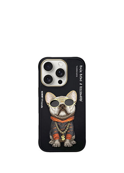 iPhone 16 Pro Max Compatible 3D Glasses Chain Dog Detailed Embroidery Embossed Cool Glasses Phone Case