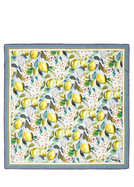 Mavi Limon Desenli İpek Fular