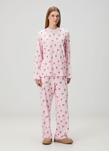 Long Sleeve T-shirt And Loose Pant Pembe Set