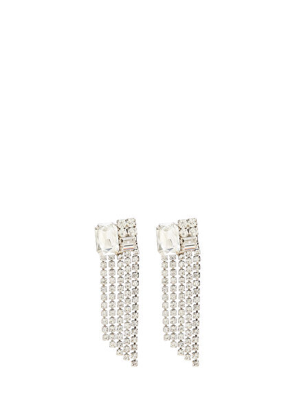 Crystal Round Baguette Silver-Plated Earrings