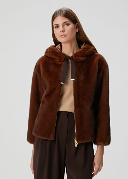 Brown Hooded Bomber Jacket