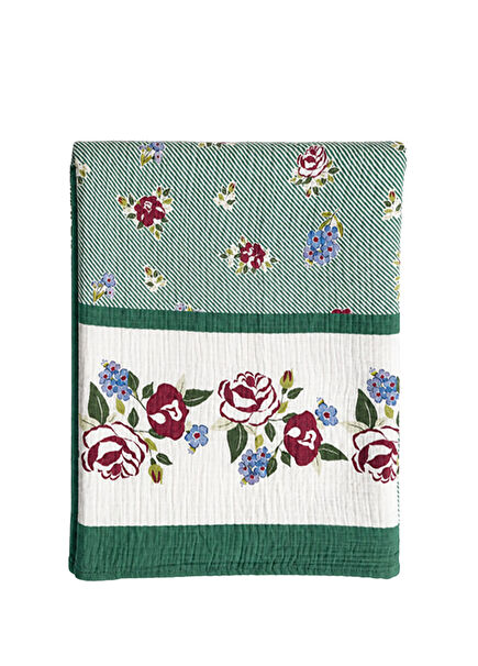 Stripe and Rose Organic Pure Cotton Muslin 4-Layer Oversized Bedspread 240 x 260 cm