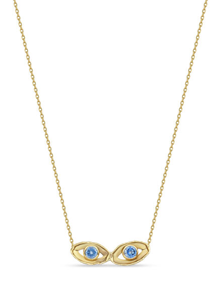 14K Gold Women's Necklace with Blue Eye Stone