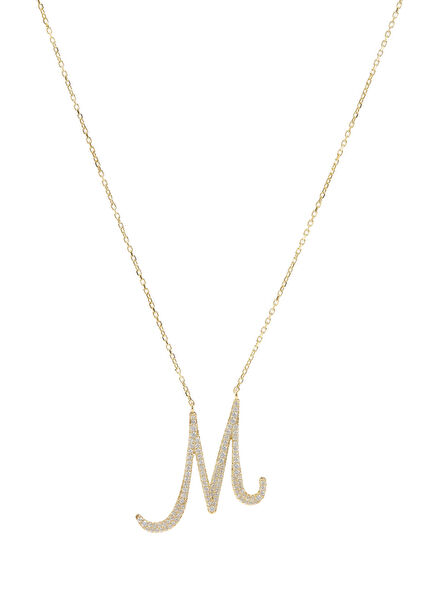 M Letter 925 Sterling Silver Rhodium Plated Women's Chain Necklace