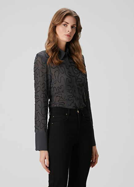 Dark Grey Embroidered Blouse