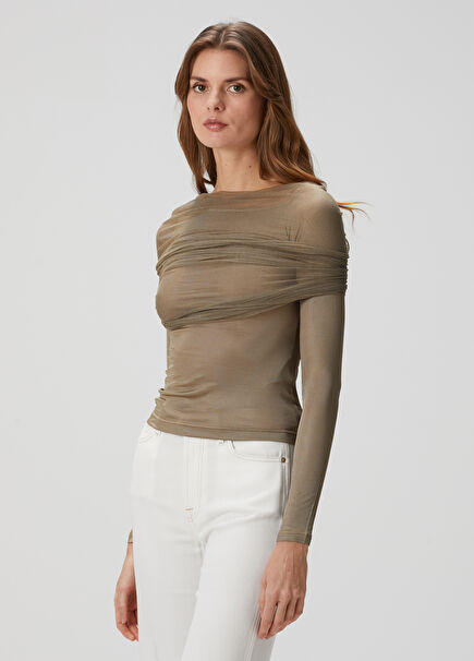 Khaki Tulle Blouse