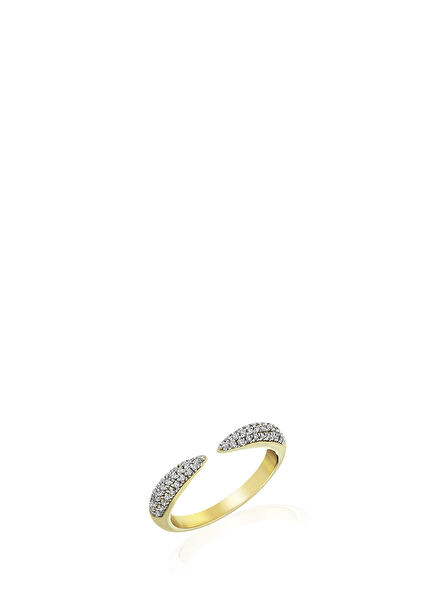 Women Ring of 14K Yellow Gold with Claw Diamonds