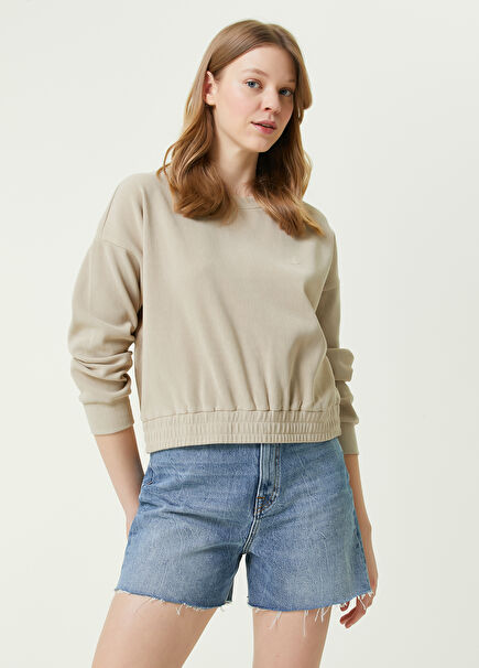 Bej Bisiklet Yaka Ottoman Sweatshirt