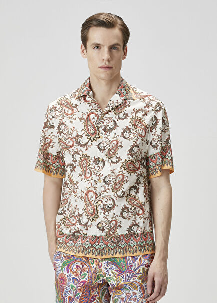 Multi-Colored Ethnic Patterned Short-Sleeved Shirt