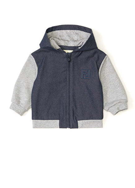 Grey Navy Blue Hooded Baby Boy Sweatshirt