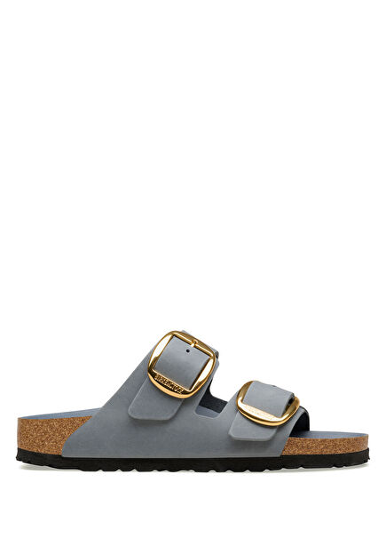 Arizona Big Buckle Leoi Hex Gri Kadın Deri Terlik