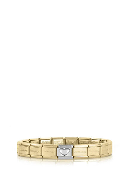 Mat Altın Sarı Kabartma Kalp Klasik Dekoratif Linkli Unisex Çelik Bileklik