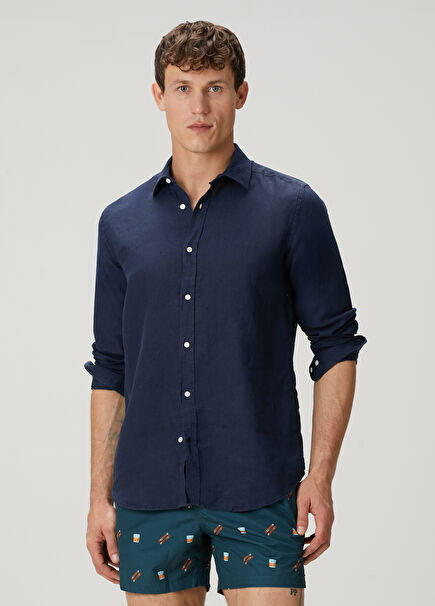 Dark Blue Linen Shirt