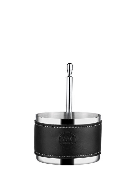 Black Leather Steel Snack Bowl 8 cm