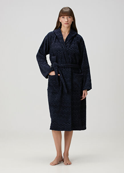 Chalk Blue Zigzag Patterned Bathrobe