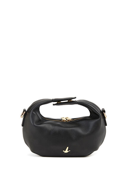 Black Logo Detailed Women's Leather Crossbody Bag