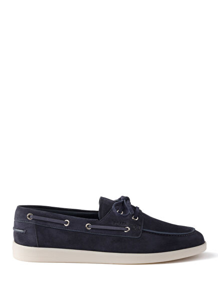 Suede Boat Shoes With Laces Blue Men's Shoes