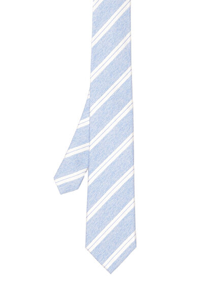 Linen Tie With Blue Line Pattern