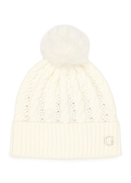 Krem İşlemeli Kadın Bere