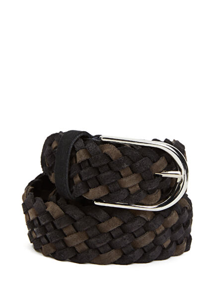 Khaki Navy Textured Men's Suede Belt